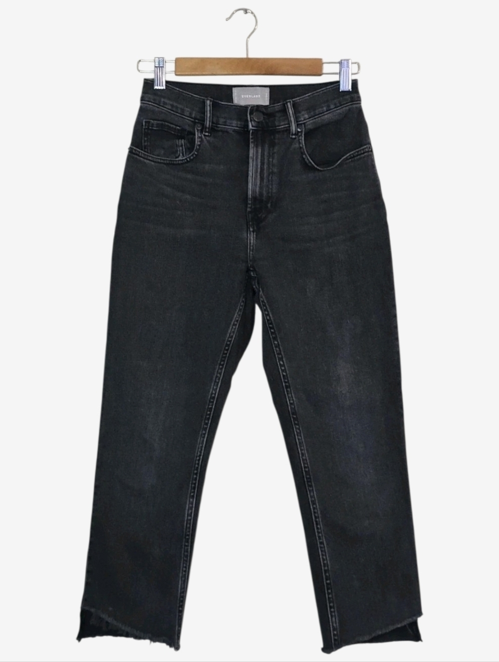 Everlane High Rise Straight Ankle Jeans Womens 27 Black Raw Hem Stretch Denim - Picture 12 of 12